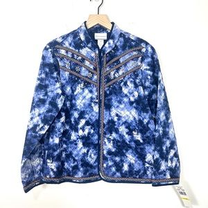 NWT Alfred Dunner Quilted 100% Cotton Shacket Jacket Size MP Embroidered